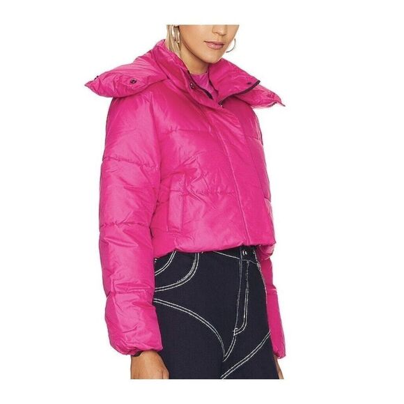 UNREAL FUR Puffer Jacket Womens Large L Barbie Pink Phaedra Cropped - Picture 1 of 12